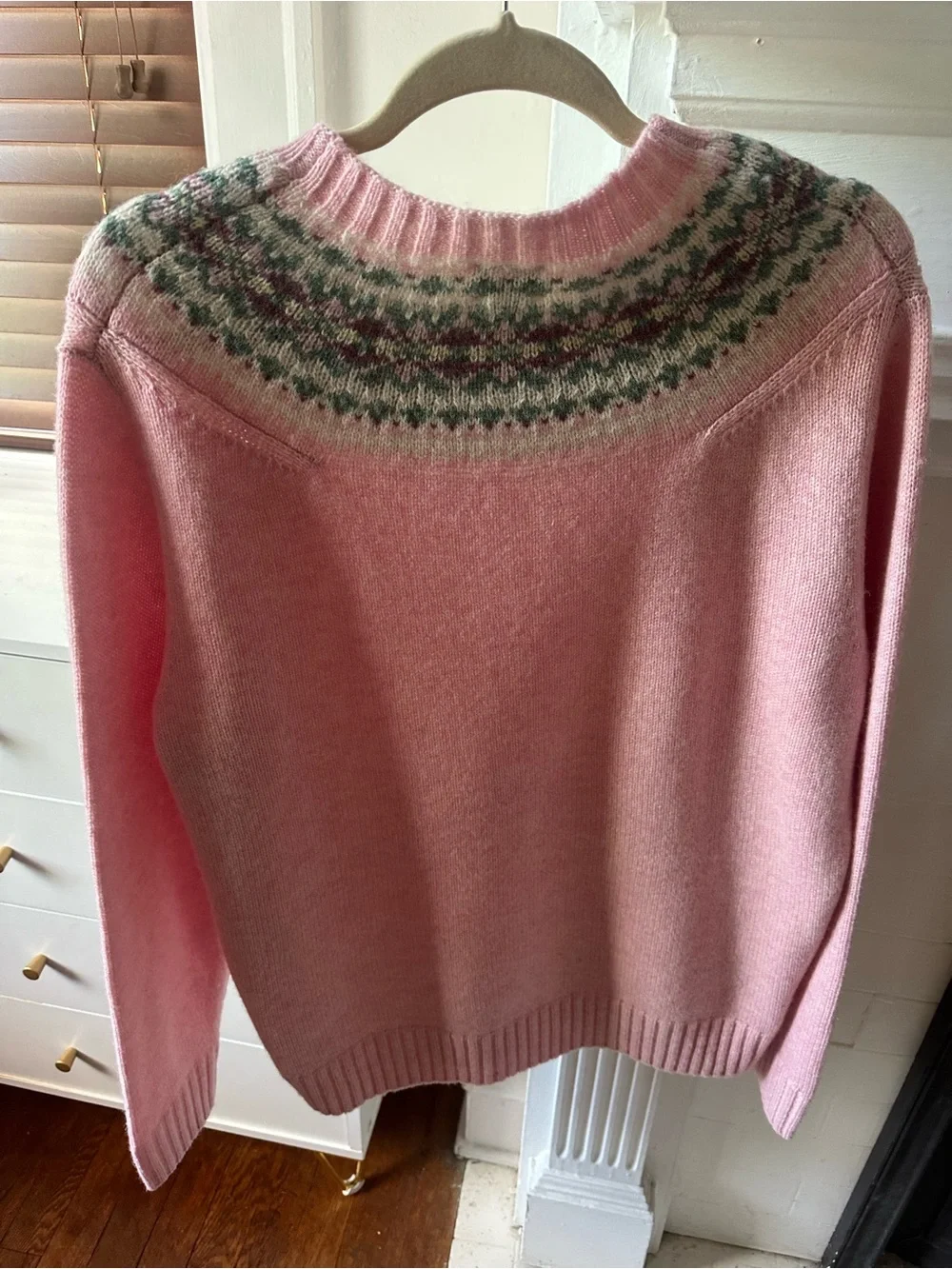 J. Crew Pink Fair Isle Yoke Crewneck Sweater